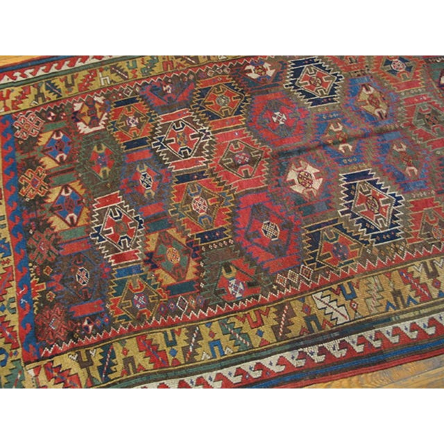 Tribal 1860s Brown Geometric Tribal Antique n.w. Persian Savojbolagh Rug 4'8" X 7'4" Handknotted Wool Carpet For Sale - Image 3 of 5