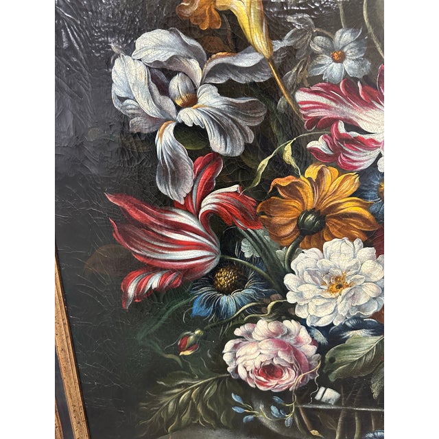 Italian Artist Signed Still Life Floral Oil Painting For Sale - Image 9 of 11