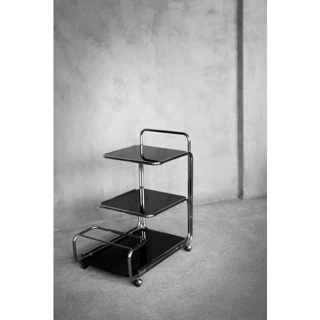 Vintage Mid-Century Modern German Bauhaus Chrome & Glass Serving Trolley, 1960s For Sale - Image 4 of 18