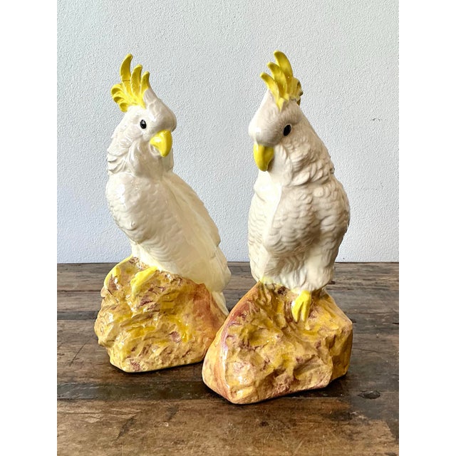 Vintage Glazed Ceramic Cockatoos - A Pair For Sale - Image 12 of 12