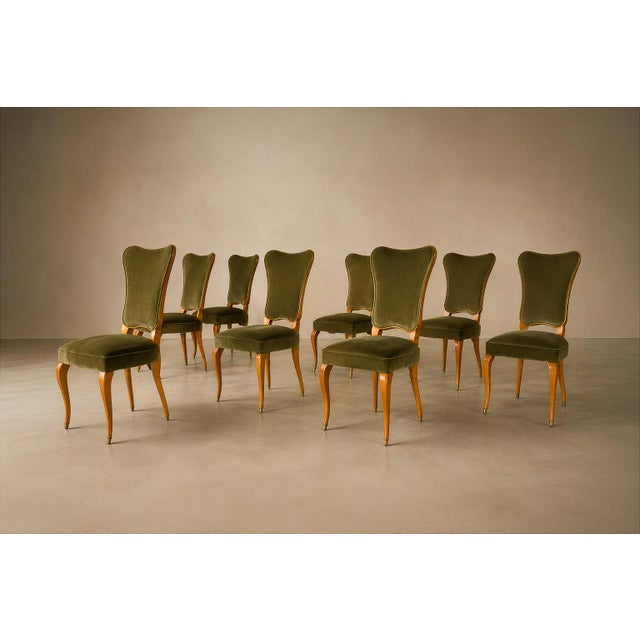 Wood Brazilian Modern Set of Eight Dining Chairs in Pau Marfim and Olive Green Mohair by Giuseppe Scapinelli, 1950s, Brazil For Sale - Image 7 of 18