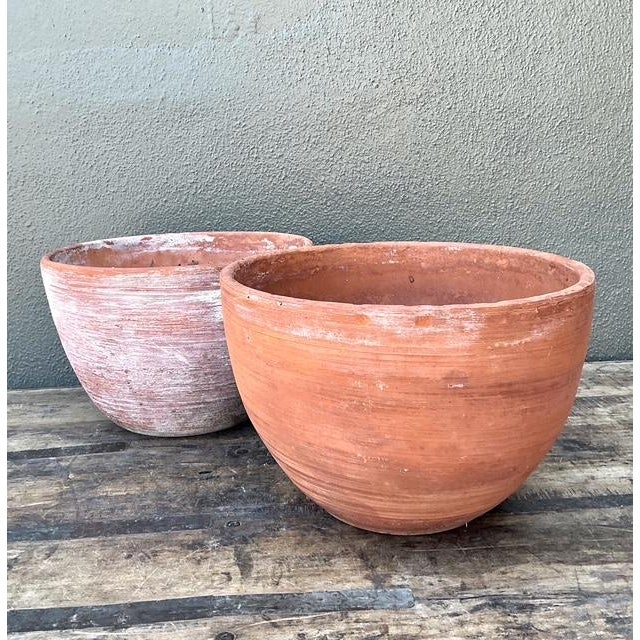Late 20th Century Vintage Washed Terracotta Planter Bowls - Set of 2 For Sale - Image 5 of 12