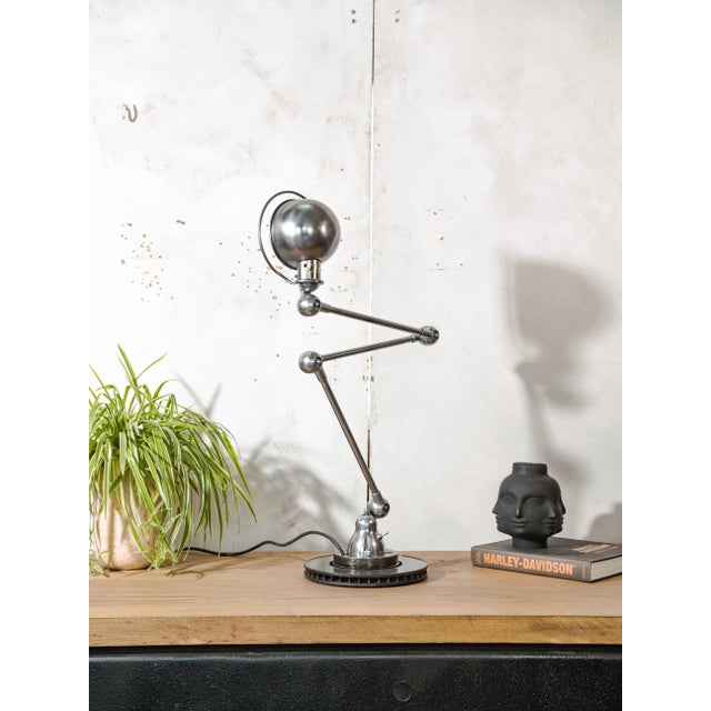 Jieldé Three-Arm Workshop Lamp on Brake Disc, 1950s For Sale - Image 6 of 14