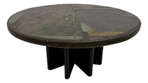 Brutalist Slate and Stone Coffee Table, 1970s