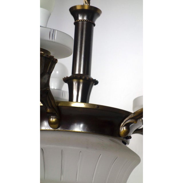 19th Century Antique French Brass and Glass 6-Light Chandelier, 1890s For Sale - Image 5 of 14