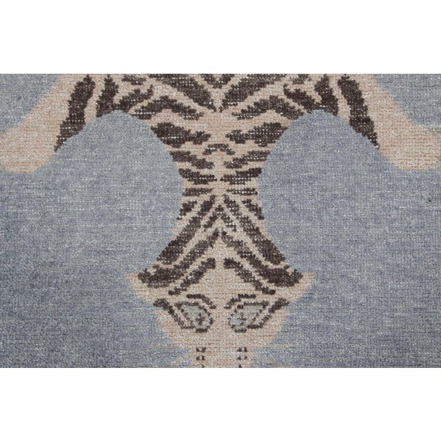 Traditional Rug & Kilim’s Distressed Tiger Runner Rug in Blue With Beige and Brown Pictorial For Sale - Image 3 of 8