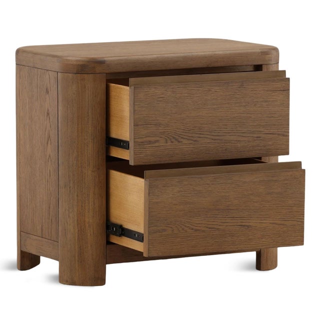 Simple Brown Oak Two-Drawer Nightstand For Sale - Image 4 of 7
