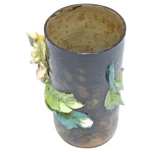 Majolica Antique French Barbotine Floral Majolica Vase For Sale - Image 4 of 9