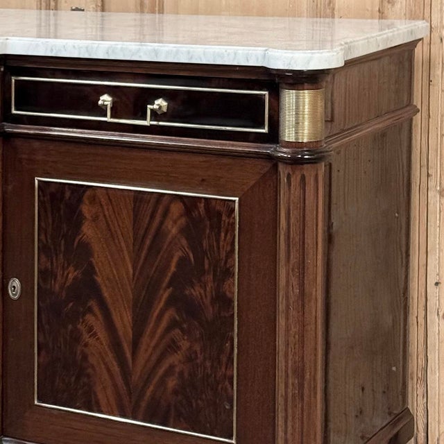 Antique Directoire Style French Mahogany Buffet With Carrara Marble Top For Sale - Image 9 of 18