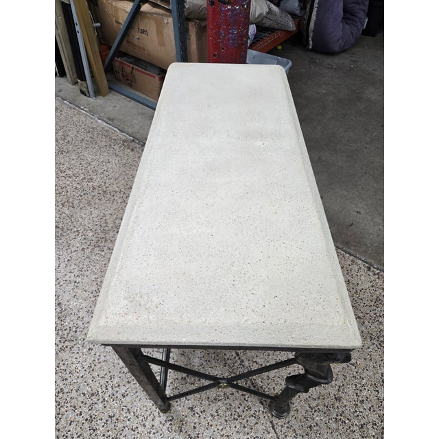 Late 20th Century Neoclassical Horsehead Wrought Iron Console Table W Cast Stone Top For Sale - Image 9 of 12