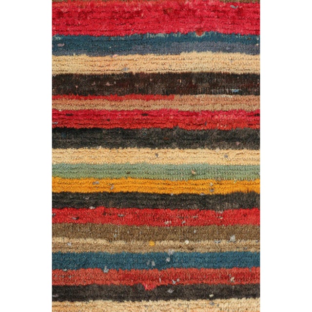 Vintage Gabbeh Tribal Rug in Polychromatic Stripes and Geometric Patterns For Sale In New York - Image 6 of 7