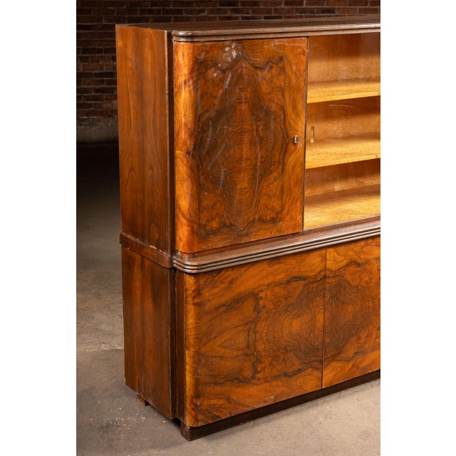 Early 20th Century Early 20th Century Art Deco Italian Rosewood Burl Veneer and Birdseye Maple Two-Piece Hutch For Sale - Image 5 of 13