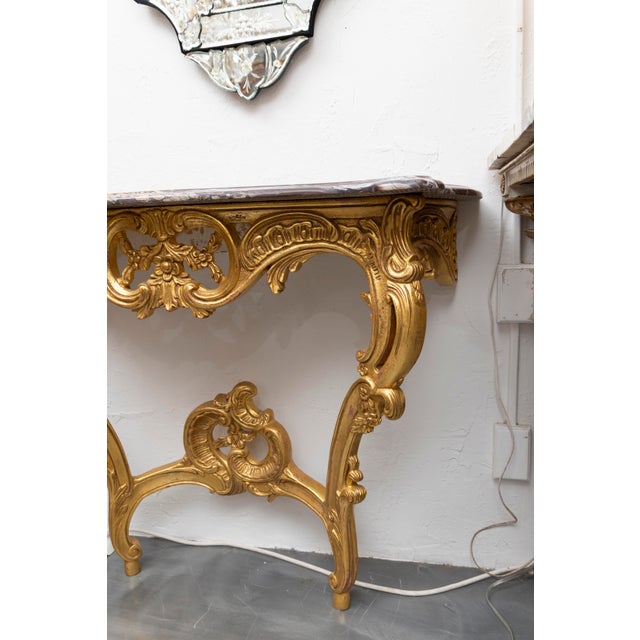 20th Century Louis XV Gilt Console With Marble Top (Pair Available -Sold Individually) For Sale - Image 4 of 7
