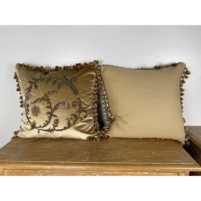 Textile Pair of Custom Velvet Appliqué Pillows by Melissa Levinsonv For Sale - Image 7 of 10