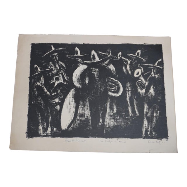 Dan Lutz, Village Band Concert, Lithograph c.1957 For Sale