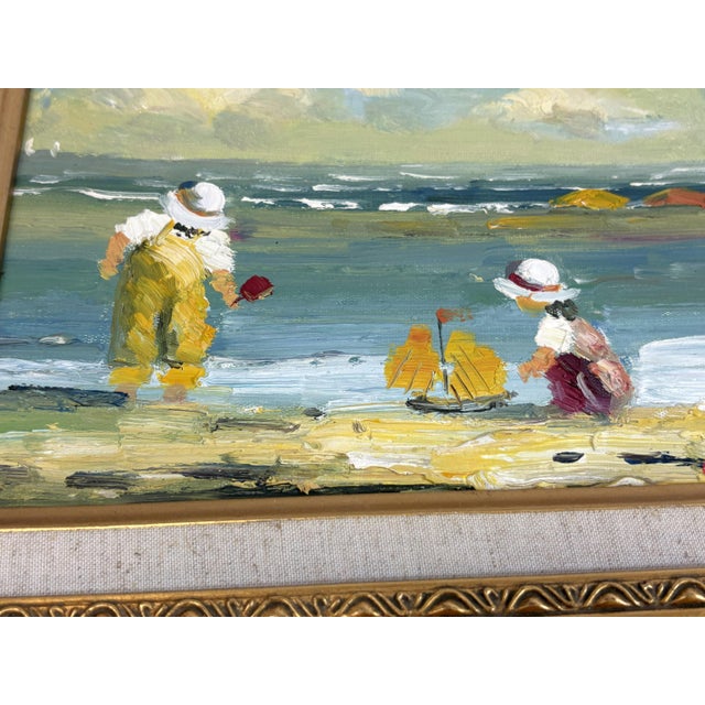 Original Signed Framed Oil Painting on Canvas Depicting a Beach Day For Sale - Image 9 of 15