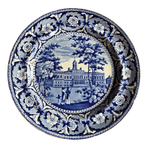 Antique 19th Century Ridgway Historical Blue Transferware Plate Depicting New York City Hall