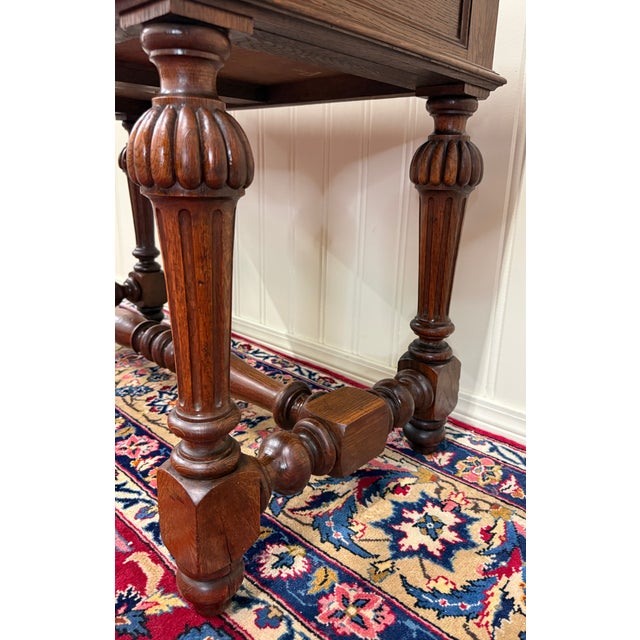 Antique French Henri II Style Writing Desk Table Drawers Oak C. 1930s For Sale - Image 12 of 18