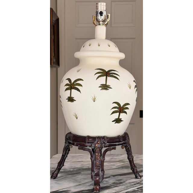 Late 20th Century Vintage Ginger Jar Palm Tree Motif Table Lamp For Sale - Image 5 of 18