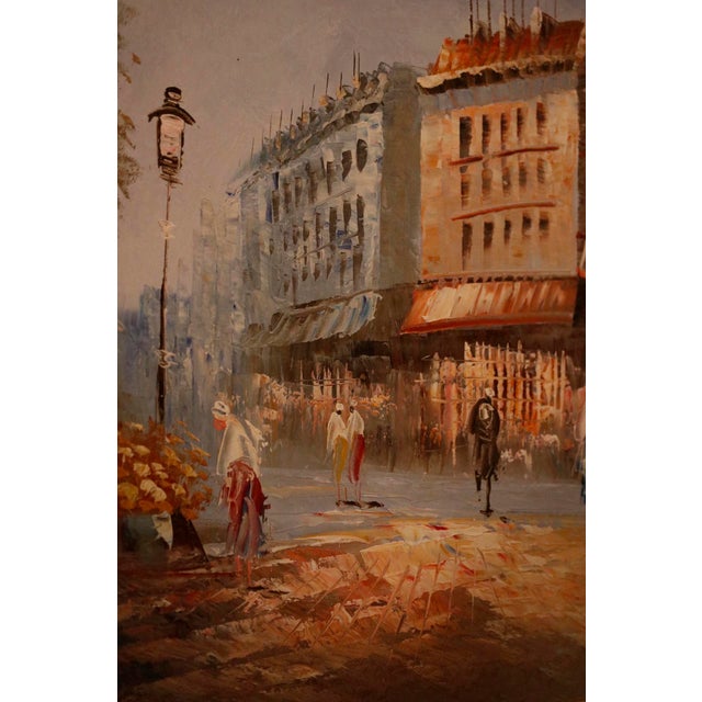 Authentic 1950s Caroline Burnett Framed Oil on Canvas Impressionistic Painting of Parisian Street and Moulin Rouge For Sale - Image 6 of 15