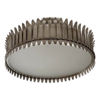 Suzanne Kasler for Visual Comfort Signature Leslie Semi-Flush in Burnished Silver Leaf With Frosted Glass For Sale