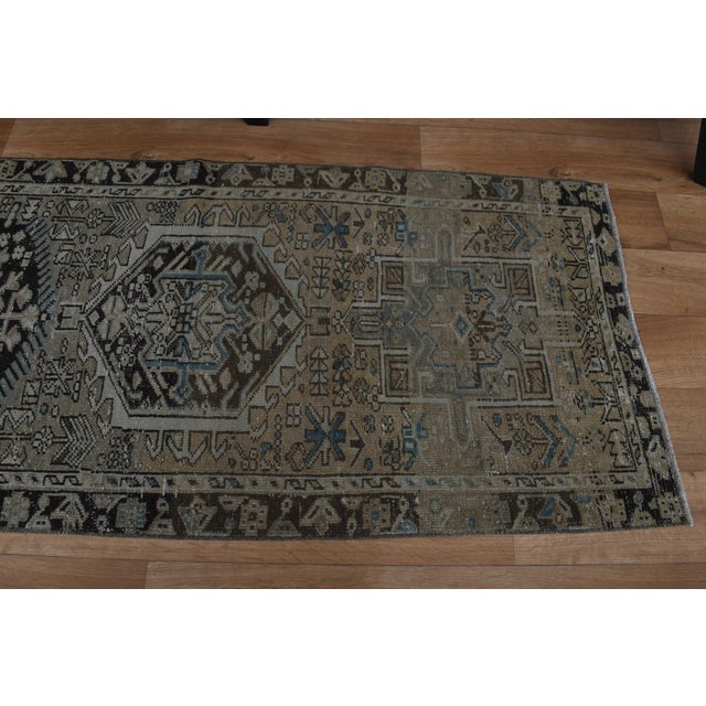 1970s Vintage Handmade Wool Cotton Beige Runner Rug For Sale - Image 4 of 11