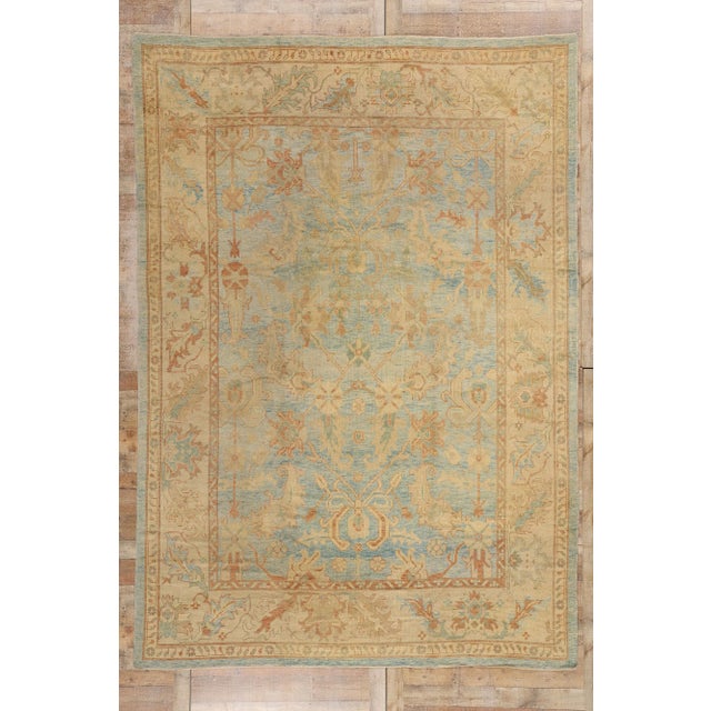 Vintage Azure Turkish Oushak Rug - 09'02 X 12'11 For Sale - Image 9 of 9