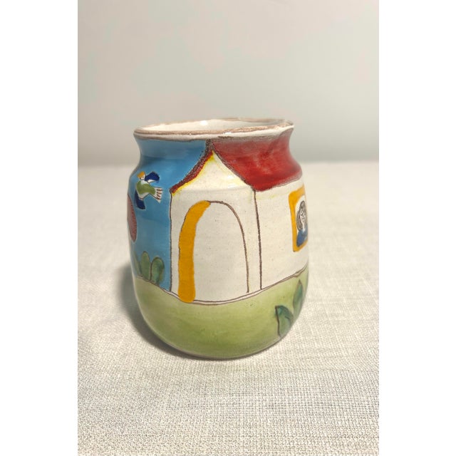 Mid-Century Modern MCM Italian DeSimone for Vietri Hand Painted Boy With Kite Vase Cachepot For Sale - Image 3 of 6