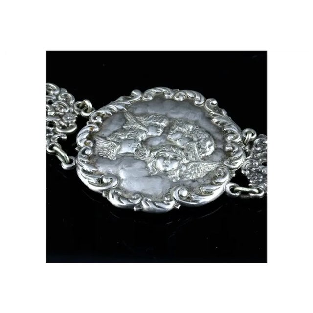 Late 19th Century Late 19th Century Victorian Silver Plate Angel Figural Plaque Belt/Necklace For Sale - Image 5 of 11