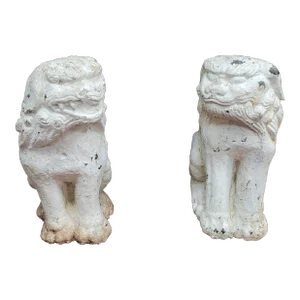 Pair of Early 20th Century Concrete Chinese Foo Dog Statues