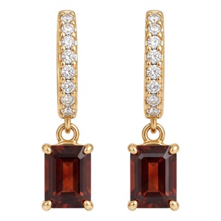 Dainty Garnet Huggie Hoop Earrings | Red Gemstone Dangles Hoops | January Birthstone Earrings - A Pair For Sale