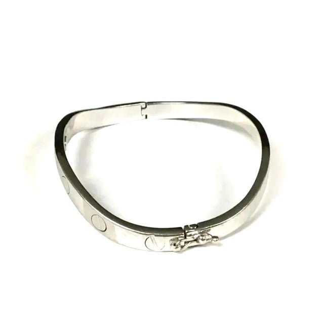 Solid 14K White Gold Cartier Style Cuff Bracelet W/Screw Design Accents & Patinated / polished Surface (18.85 Grams) -...