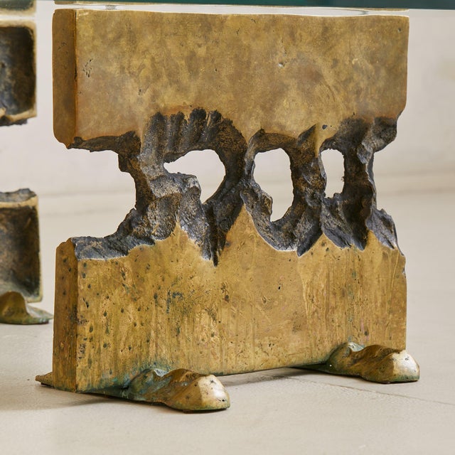 Gold Cast Bronze Base Coffee Table with Glass Top Attributed to Valenti, 1970s For Sale - Image 8 of 11