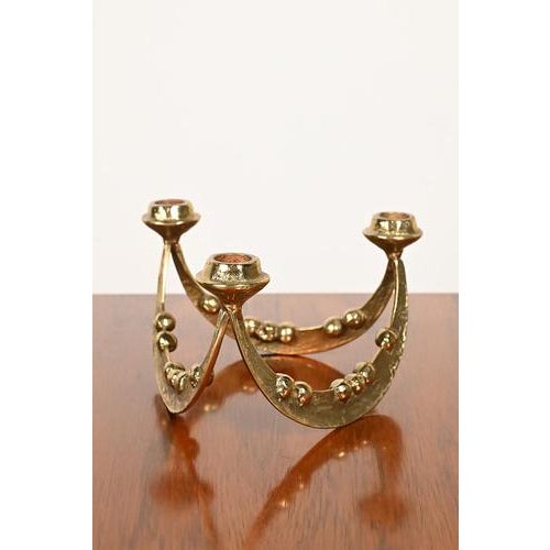 Brass candle holder by Tanini for Danish brand Novell. This candleholder has a beautiful 70s Brutalist look. In good...