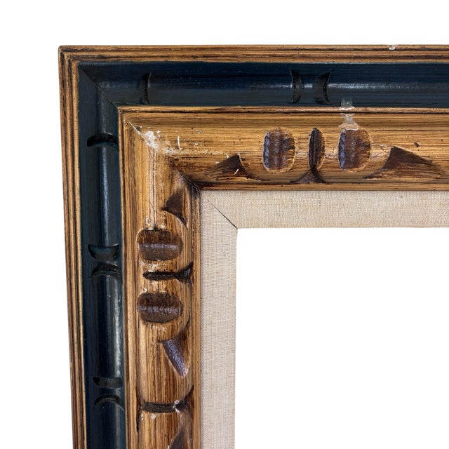 Mid 20th Century Pair of Navy Gilded Gold Hand Carved Art Deco Wood Frames For Sale - Image 5 of 11