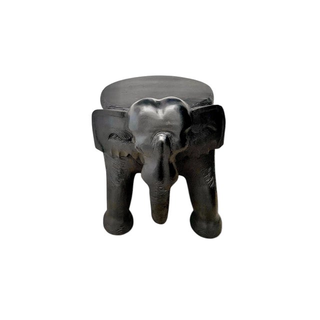 Wood Late 20th Century Solid Hand-Carved Wood Elephant Stool, Plant Stand / Side Table For Sale - Image 7 of 10