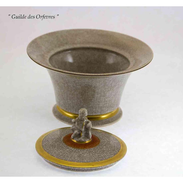 Royal Copenhagen 1960’s Vintage Royal Copenhagen Bonbon Dish & Cover Gray, Red & Gold, Craquelé For Sale - Image 4 of 7