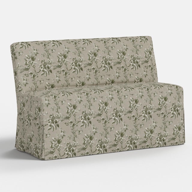 Spritely Home Slipcover for Stoffer Home x Cloth & Company for Lindy Slipcover Dining Banquette in Bird Toile Olive For Sale - Image 4 of 7