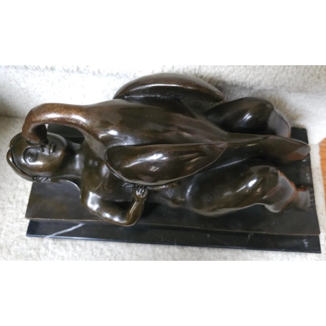 After Auguste Eugène Rubin, French b. 1841 Leda And The Swan, Bronze Sculpture on Marble Plinth. Leda and the Swan is a...