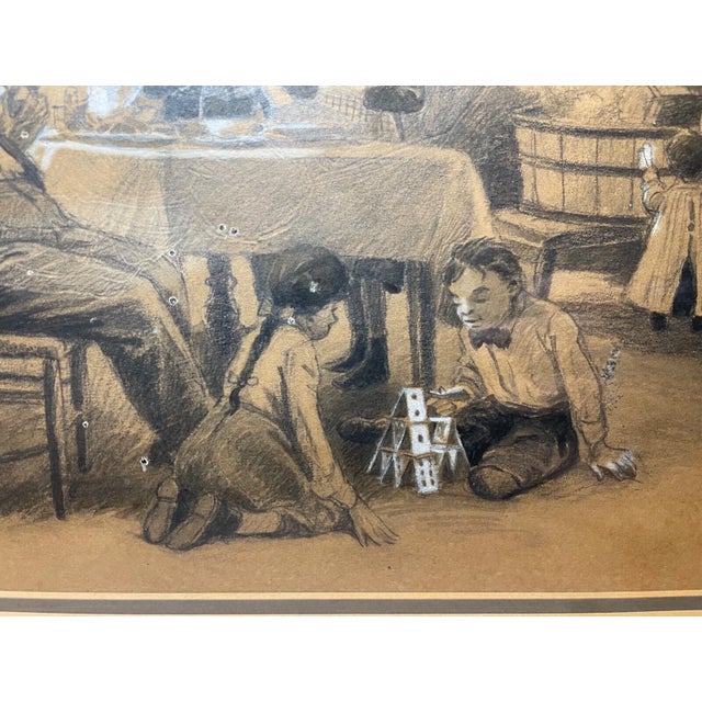 Antique orig.l Egbert Norman Clark Charcoal Pencil Gouache Family Drawing Sketch For Sale - Image 15 of 16