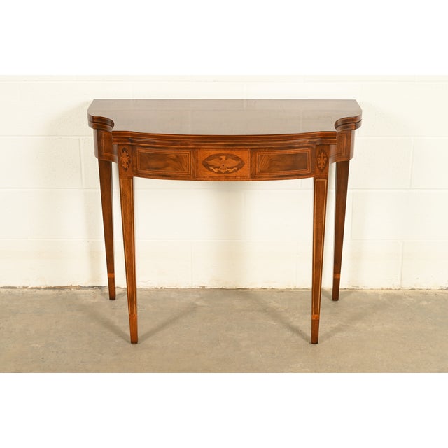 English Baker Furniture Federal Inlaid Mahogany Flip-Top Console or Game Table For Sale - Image 3 of 18