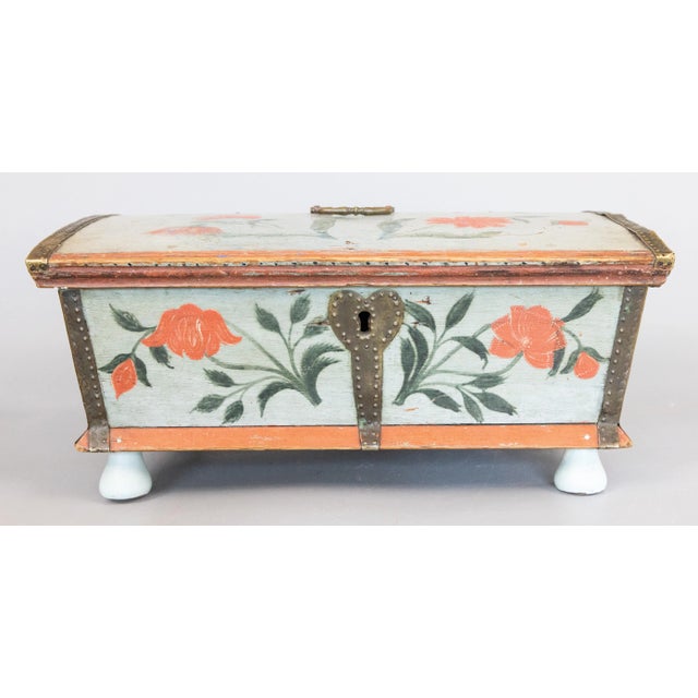 Rustic European 19th Century Swedish Folk Art Painted Marriage Trunk Bride's Box For Sale - Image 3 of 13