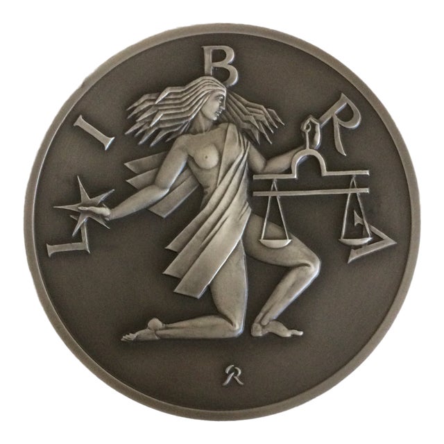 Vintage Gilroy Roberts 999 Pure Silver Round Libra Astrology Sign On Lucite Wall Plaque