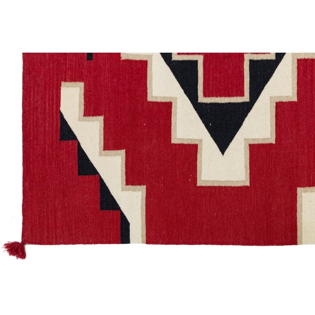6x9 Handmade Modern Navajo Style Wool Rug - Vibrant Red Geometric Design For Sale In New York - Image 6 of 10