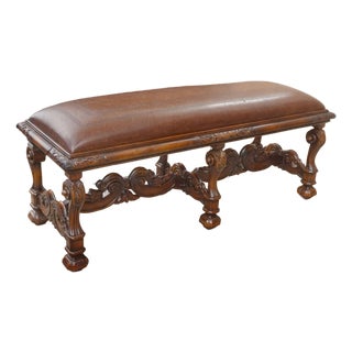 Bench for Theodore Alexander, William's Window Seat, Ornate Base W Leather Cover For Sale