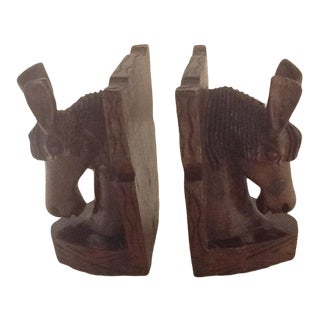 Vintage Carved Wood Horse Head Bookends - a Pair For Sale