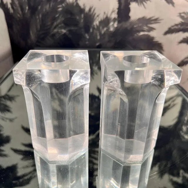 Charles Hollis Jones 1970's Lucite Column Candle Holders in the Style of Charles Hollis Jones, Set/4 For Sale - Image 4 of 12