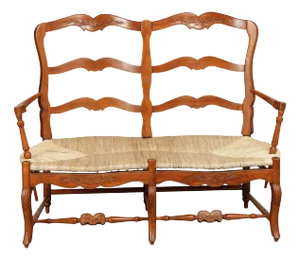 French Country Style Vintage Rush Seat Settee