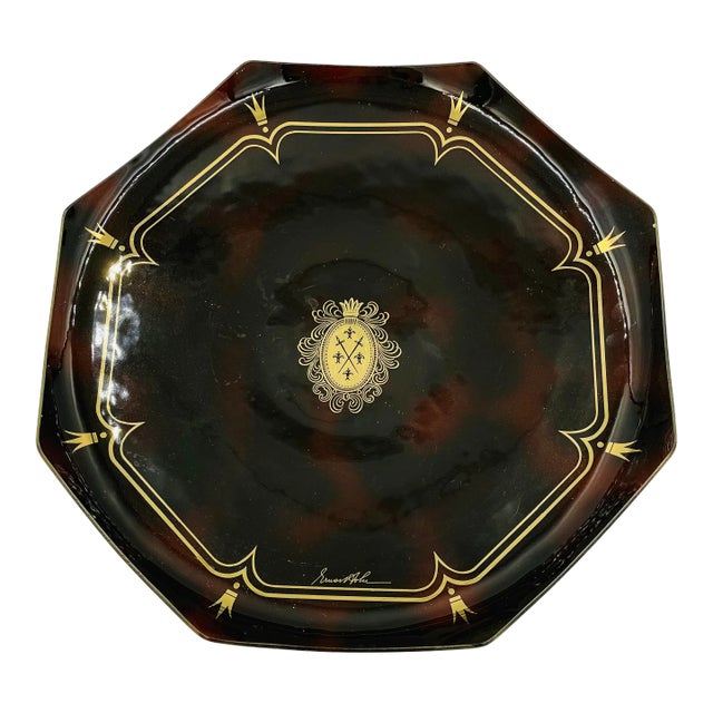 Mid 20th Century Signed Royal Brown and Gold Platter For Sale