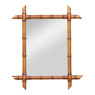 French Faux Bamboo Wall Mirror with Turned Wood Frame, circa 1900 For Sale